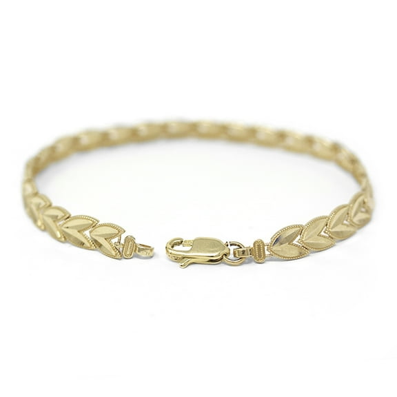 Solid Yellow Gold Chevron Leaf Link Sparkle Cut Women'S Bracelet (6.07 Mm)