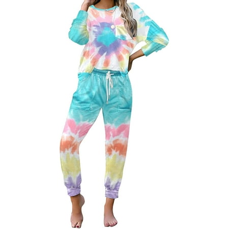 

Vetinee Women s Tie Dye Loungewear Pajama Sets Pullover Tops Sweatsuits Tracksuit Size S-2XL
