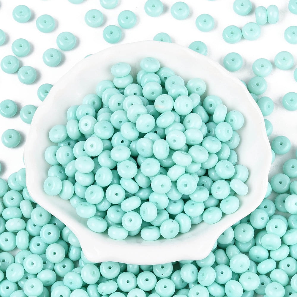 Opaque Baking Paint Glass Seed Beads Round Hole Rondelle Turquoise 8-8.5x5mm Hole: 1.2-1.4mm 865pcs/pound