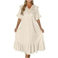 thumbnail image 2 of Censtreet Women's Pajama Dress, Short Sleeve V-Neck Sleepshirt with Built-In Bra, Fall Loose Nightgown, 2 of 8