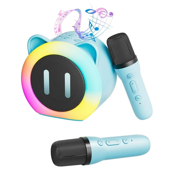 Mini Karaoke Machine for Kids, Portable Bluetooth Speaker with 2 Wireless Microphones, Birthday Toy Gifts for Girls 4, 5, 6, 7, 8, 9, 10, 12   (Blue)