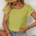 thumbnail image 5 of DuoJiaJ Women Casual Solid Color Blouse Jacquard Hollow Short Sleeved Top Casual V-Neck Tops Yellow L, 5 of 5