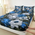 thumbnail image 3 of Manfei Wild Cheetah Full Size Sheets,Jungle Animal Bed Sheets,Blue Country Floral Sheet Sets For Girls Kids,Microfiber Bedroom Decor,4pcs, 3 of 7