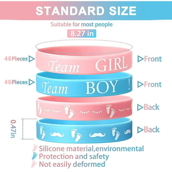 30PCS Gender Reveal Bracelets,Team Boy and Girl Silicone Wristbands for Party