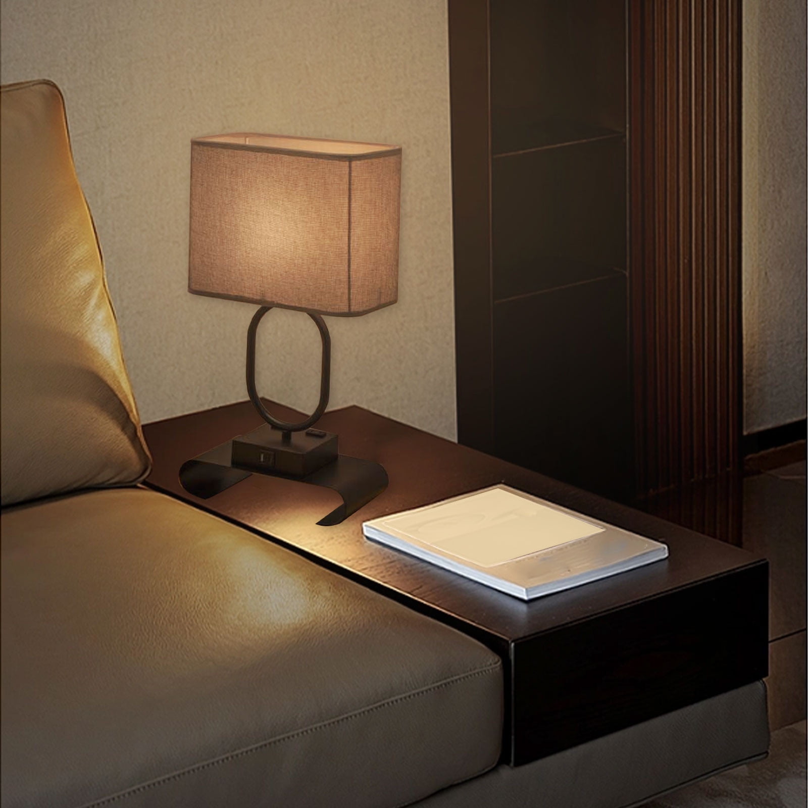 Viflosae Small Table Lamp for Bedroom - Bedside Lamps for Nightstand, Minimalist Night Stand Light Lamp with Square Fabric Shade, Desk Reading Lamp for Kids Room Living Room Office Dorm