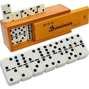 Queensell Double 6 Dominoes Set for Adults and Kids, 28 Melamine Tiles with Wooden Storage Case, Family Game