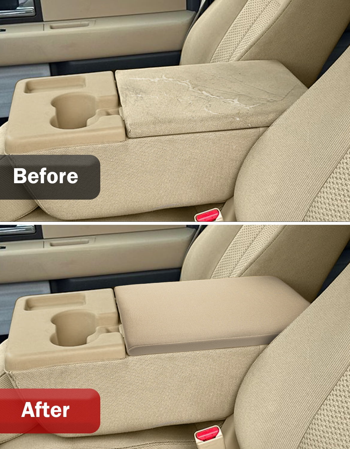 KBH Center Console Cover for 2011-2014 Ford F150 Accessories, Washable Arm Rest Protector Covering for Car, Beige(Fits Jump Seat Console Only)