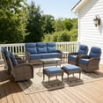 thumbnail image 2 of Bellefurn Luxury 10-Piece Patio Furniture Sets with 6-Inch Thick Cushions,Wicker Swivel Rocker Patio Chairs,Coffee Table,Couch and Ottomans, All-Weather Outdoor Conversation Set for Porch Deck Yard, 2 of 12