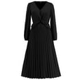 thumbnail image 5 of Hvot&aat Women's Elegant Pleated Midi Dress for Wedding Guests 2025 Fall Long Sleeve V Neck Evening Party Cocktail Dresses, 5 of 7