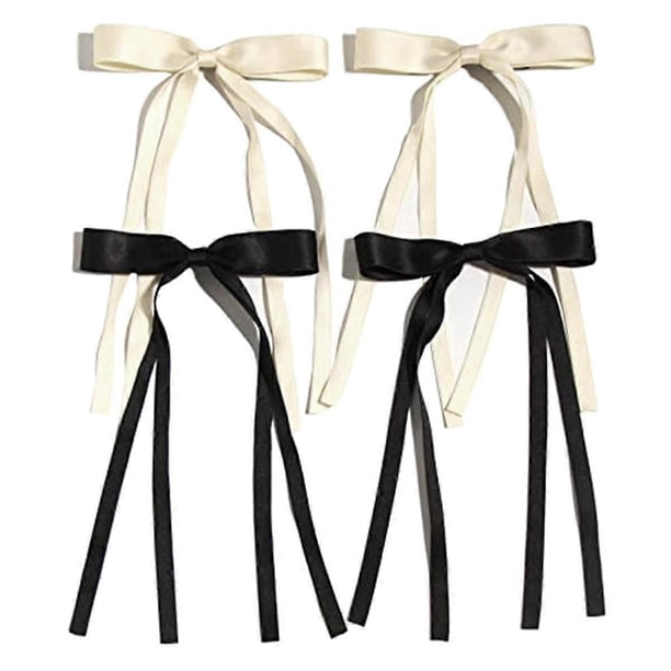 4Pcs Hair Clips for Women Ribbon Bowknot with Long Tail, Clip Girl, Solid Accessories Barrettes Claw Bow