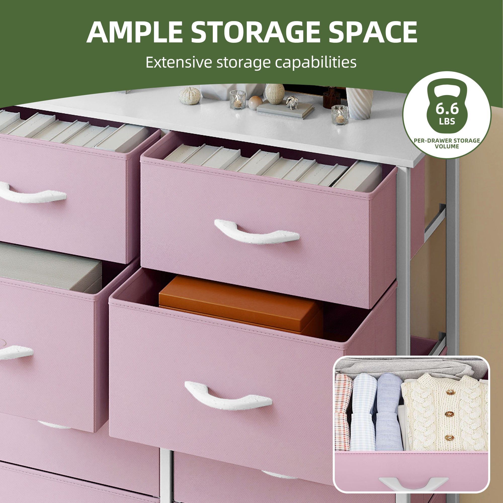 Uforic 8 Drawer Dresser, Fabric Storage Dressers for , Robust Metal Frame, Wood Finish Top