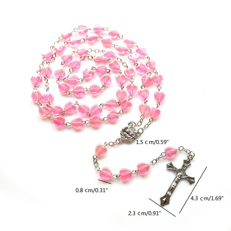 OOKWE Catholic Prayer Pink Beads High Quality Love Heart Christ Prayer  Rosary Necklace 