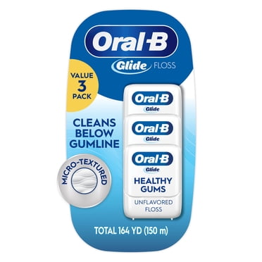 Oral-B Glide Healthy Gums Unflavored Dental Floss, Value 3 Pack (50m Each)