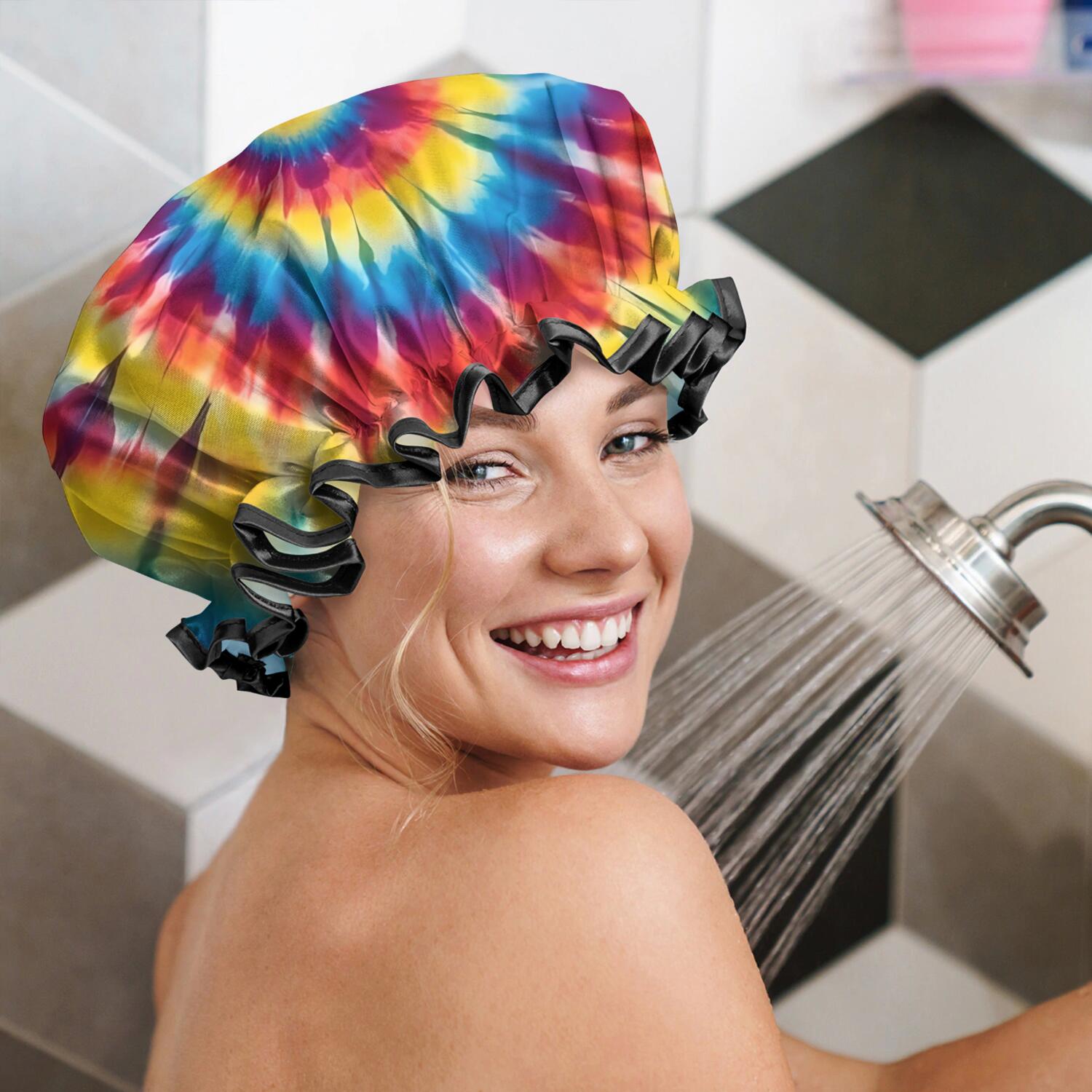 Shower Caps,Colorful Tie Dye Mandala Pattern Waterproof Shower Cap for Women 4 Pieces,Double Reusable Hair Cover for Shower PEVA Elastic Stretch Hem