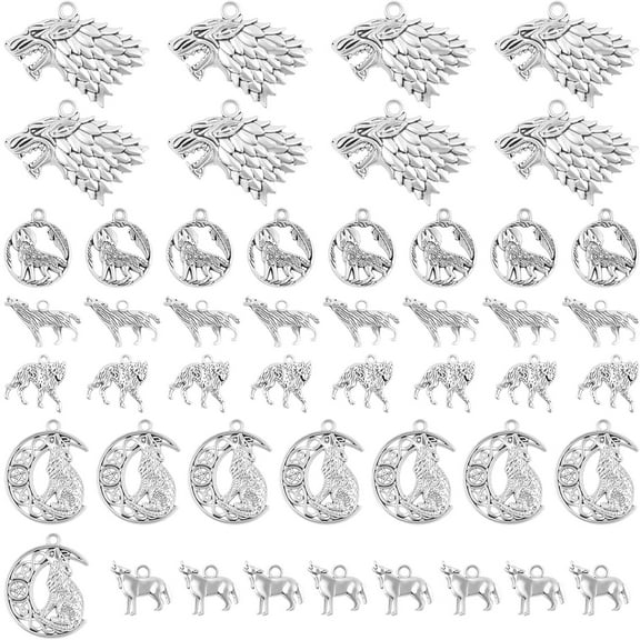 48 Pieces Vintage Alloy Mixed Wolf Shape Charms Tibetan Silver Animal Wolf Head Dangle Pendants for DIY Handmade Projects Jewelry Making Supplies, 6 Styles