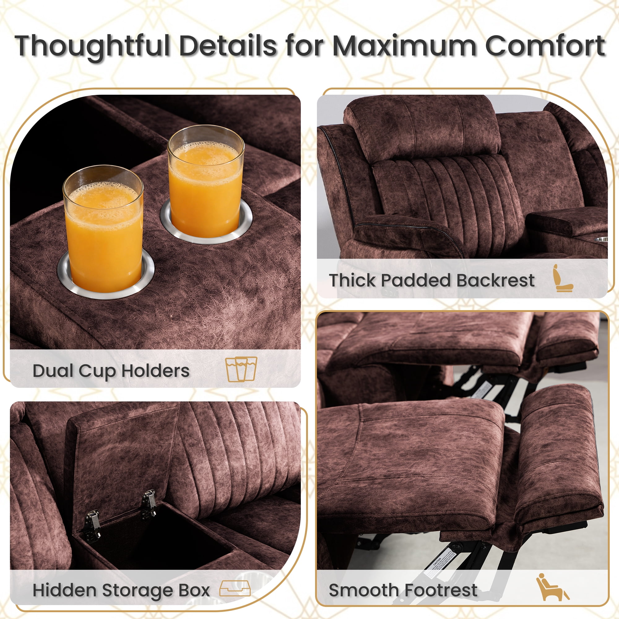 LVUYOYO Power Reclining Loveseat, Zero Gravity Loveseat Sofa with Adjustable Headrest, Storage Console, Cup Holders, Recliner Couch for Living Room (Brown)