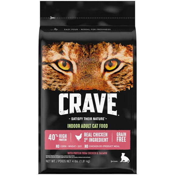 CRAVE Grain Free Indoor Adult Dry Cat Food with Protein from Chicken & Salmon