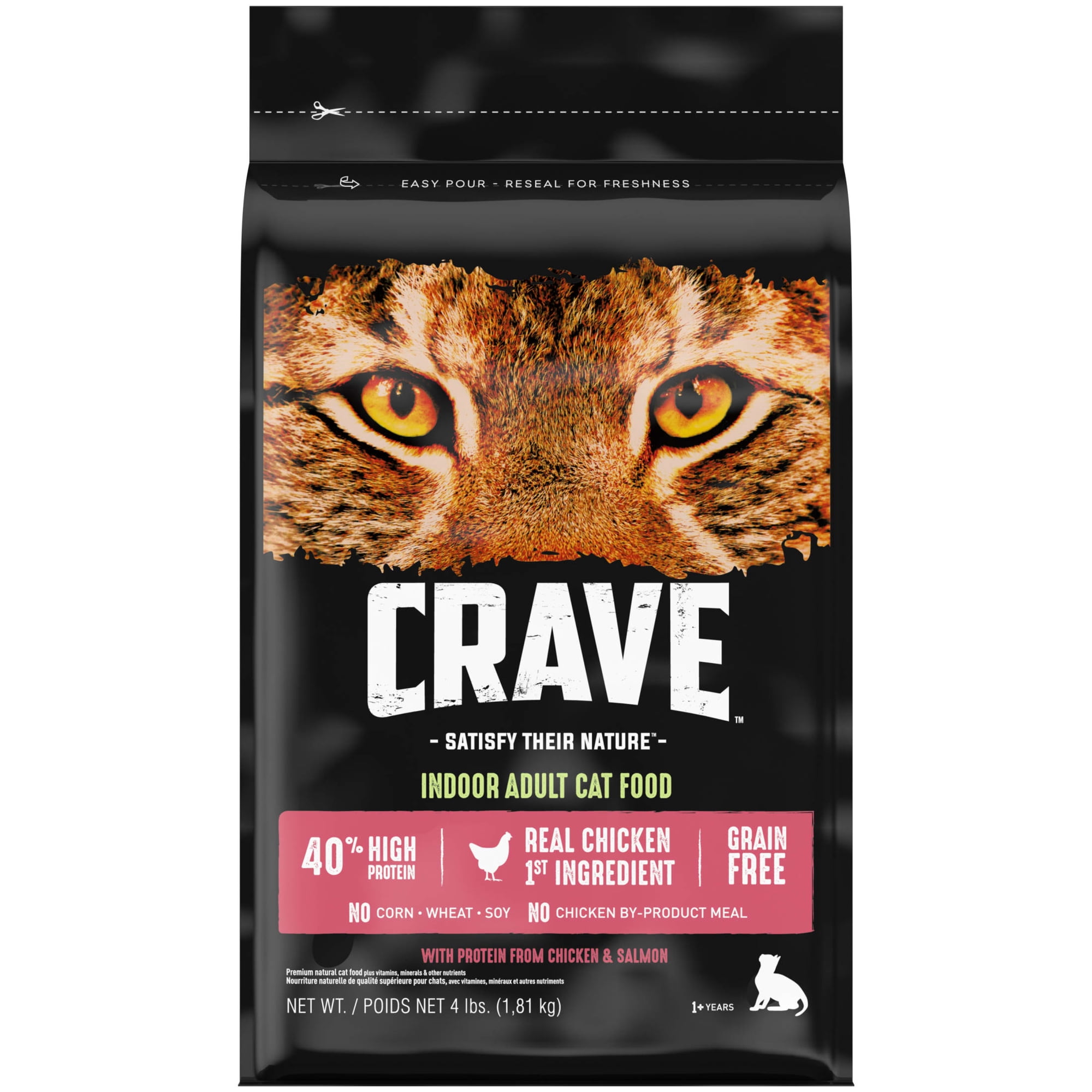 Crave Grain Free Indoor Natural Dry Cat Food With High Protein From Chicken & Salmon, 4 Lb. Bag