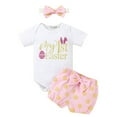 thumbnail image 1 of PEASKJP Girls T Shirt Short Sets Rabbit Print Romper Elastic Waist Shorts 2Pcs,White 80, 1 of 4