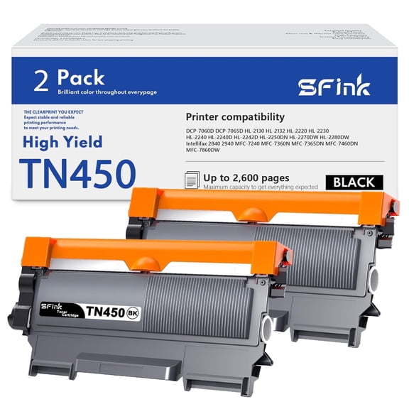 TN450 Black Toner Cartridge Compatible for Brother TN450 TN-450 TN420 TN-420 for HL-2270DW HL-2280DW MFC-7860DW Printer, 2-Pack