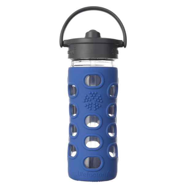 Lifefactory 12oz Glass Water Bottle with Straw Cap Cobalt Blue