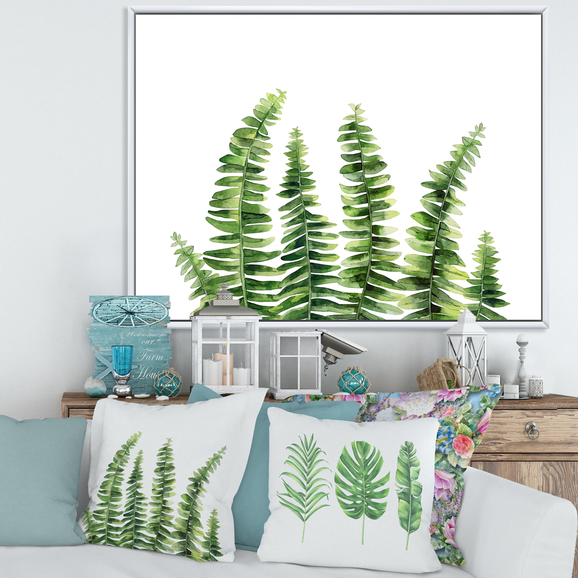 Designart 'Fern Plant Leaves Detail II' Farmhouse Framed Canvas Wall Art Print