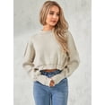 thumbnail image 3 of KelaJuan Women Solid Color/Stripe Knit Sweater Crew Neck Long Sleeve Loose Pullovers Spring Fall Casual Jumpers Streetwear, 3 of 6