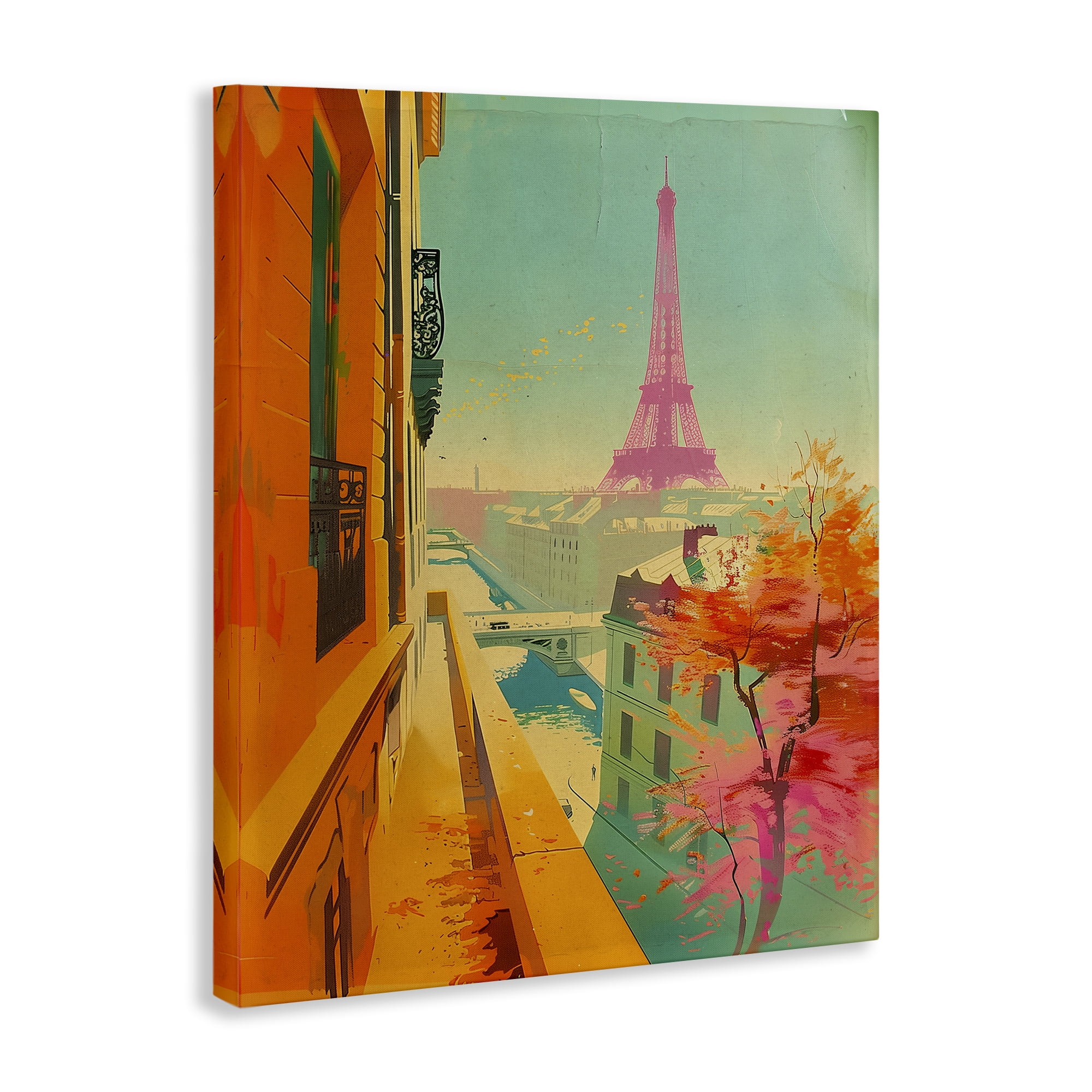 Stupell Industries Modern Eiffel Tower Town & City Painting Gallery Wrapped Canvas Art Print Wall Art, 24 x 30