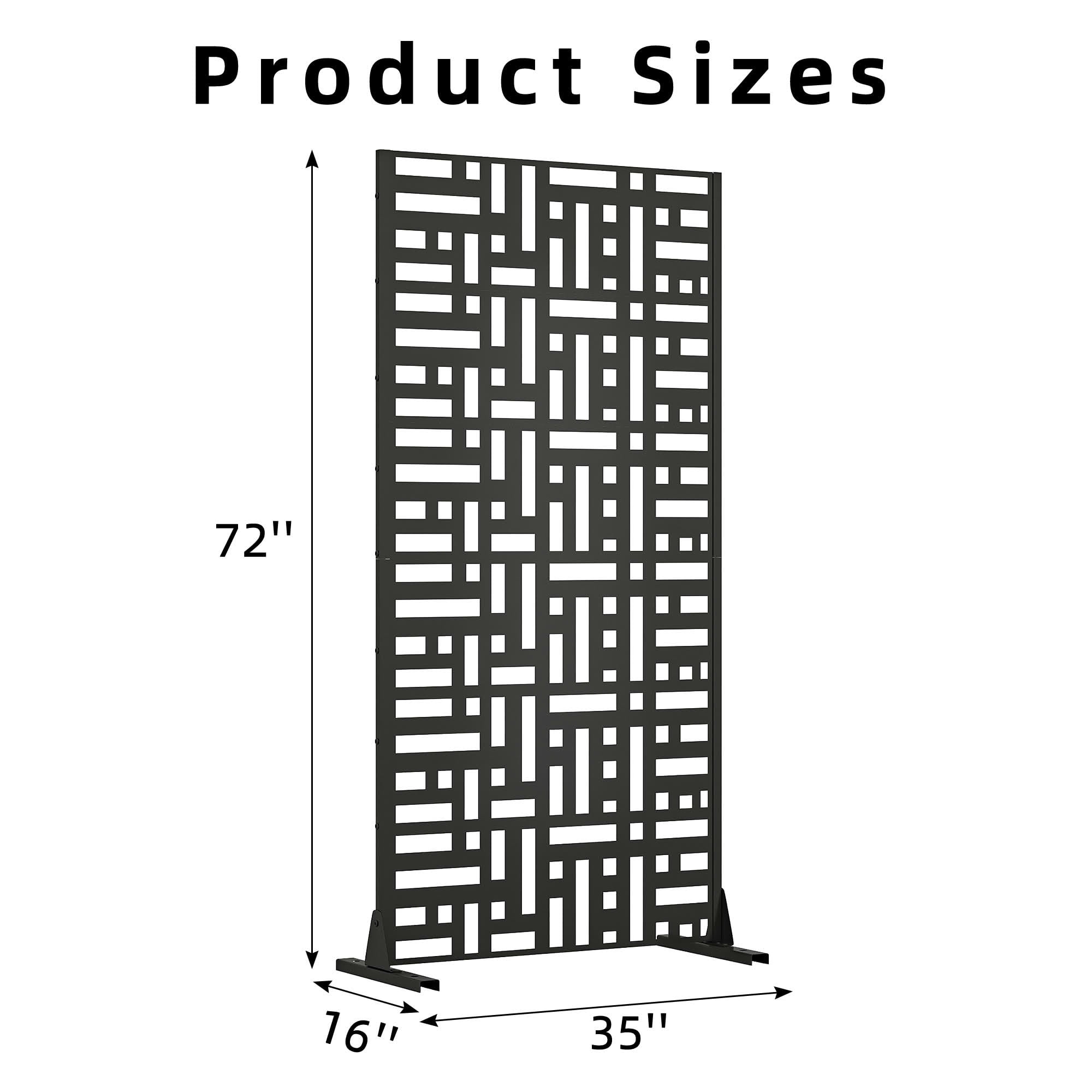 MAYEERTY 72"x35" Decorative Privacy Screen, 6-Panel Black Street Cutout Galvanized Steel Fence, Weather Resistant for Deck Balcony