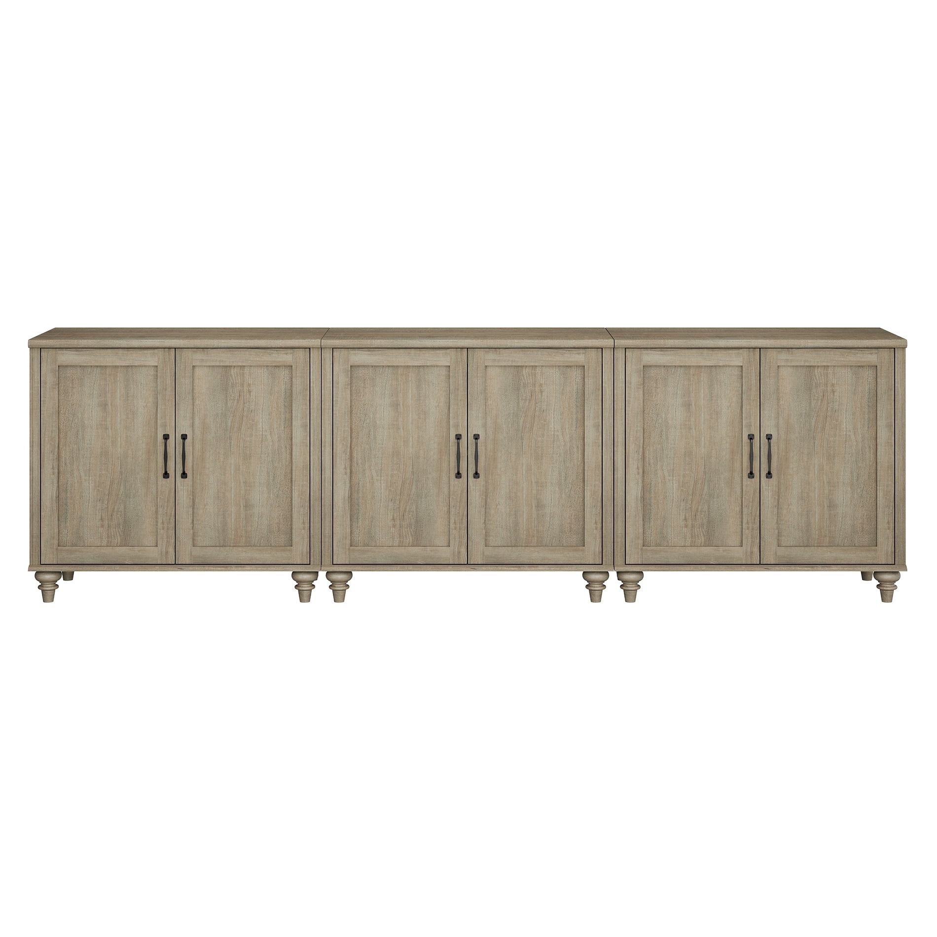 Modern Farmhouse Credenza, 101" Wash Gray Storage Sideboard with Wood Doors