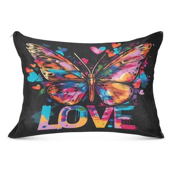 Plush Pillow Cases Standard Size Ultra Soft Warm Pillowcases with Zipper Butterfly and Love 20"x26"
