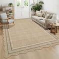 thumbnail image 2 of Garvee 6'x9' Scalloped Washable Area Rug Solid Border Carpet with Non Slip Backing, Soft Low Pile Rug for Living Room Bedroom Home Office, Linen, 2 of 10
