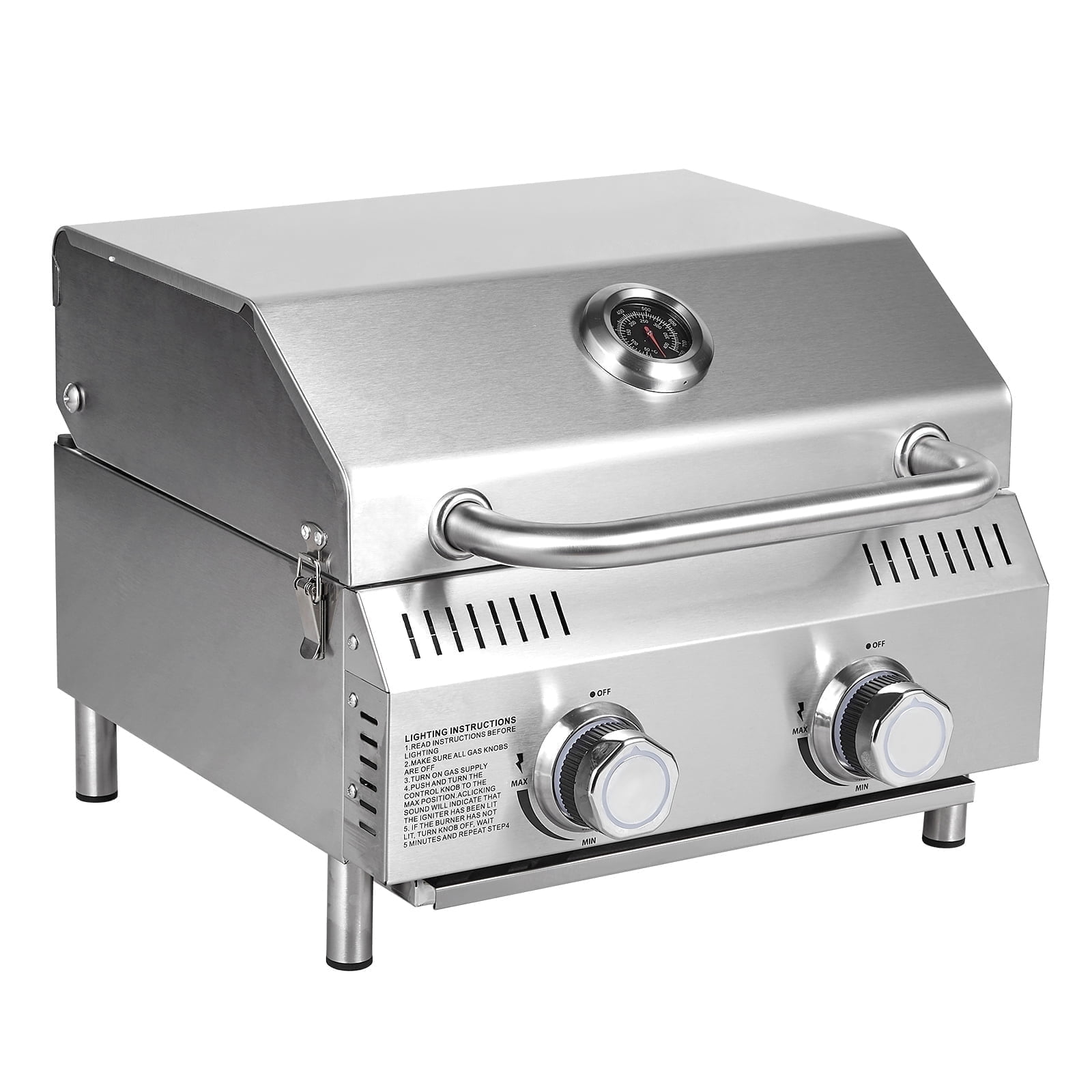 Bestfire 20" Tabletop Gas Grill 2 Burners, 20,000 BTUs Stainless Steel Portable Propane Grill with Legs for Outdoor Patio Backyard Camping, Tailgating, and RV Trips