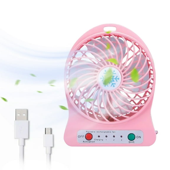 Hiroekza Portable Small Desk Fan, Mute Snowflake Fan With LED Lantern, Three Gear Indicator Light, 1200mAh Rechargeable Battery Operated USB Fan, For Office, Bedroom