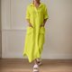 thumbnail image 2 of Vestido midi de lino para mujer - Cuello con solapa, bolsillos - Corte holgado - Informal/Trabajo - Color liso - S-XXXXXL, 2 of 5