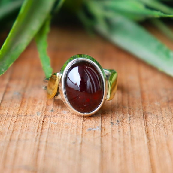 Natural Red Garnet Ring, 925 Sterling Pure Silver Ring, Ring, Garnet Ring, Thick Band Ring, Statement Ring, Anniversary Ring, Gift For Her,.
