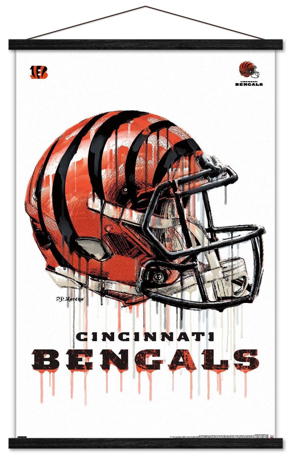 NFL Cincinnati Bengals - Drip Helmet 20 Wall Poster with Magnetic Frame, 22.375" x 34"