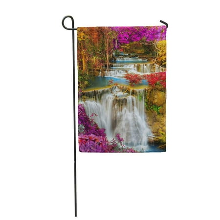KDAGR Green Scenery Beautiful Waterfall in Deep Tropical Forest Nature Stream Autumn C Garden Flag Decorative Flag House Banner 12x18