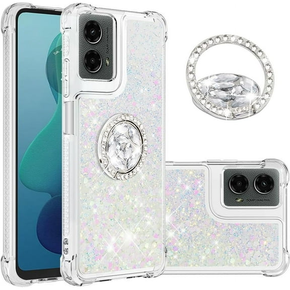 Compatible with Motorola Moto G 5G 2024 Case Glitter Sparkle Cute Clear Phone Case with Kickstand Diamond Ring Soft TPU Protective Liquid Case for Moto G 5G 2024 Colorful YBR