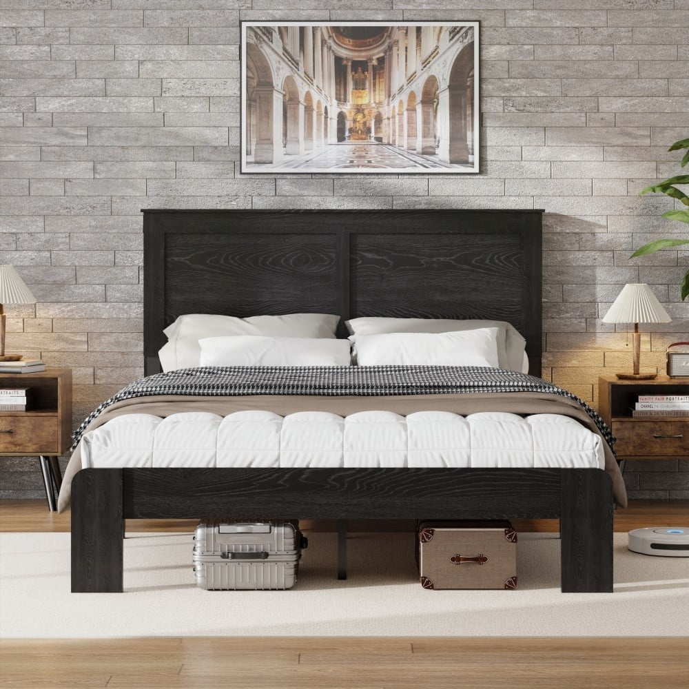 King Size Wood Platform Bed Frame, Noise-Free, No Box Spring Needed, 45-Minute Easy Assembly, Dark Brown