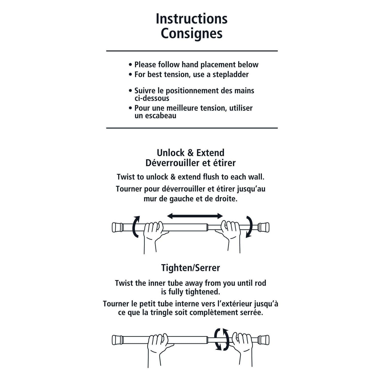 Tringle de rideau de douche à tension ajustable Mainstays Easy Up, sans outils nécessaires 3 tailles différentes