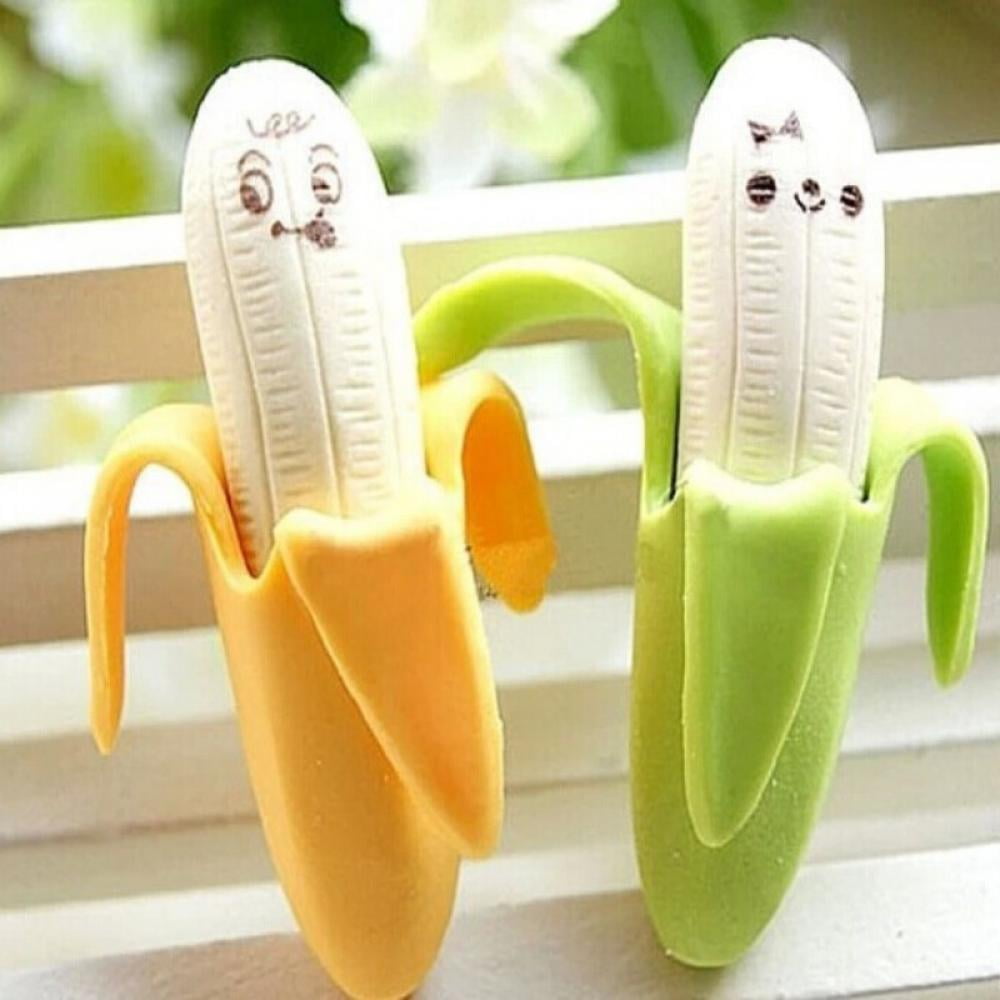 2pcs/set Cute Banana Fruit Style Rubber Pencil Eraser Office Stationery Gift Toy 