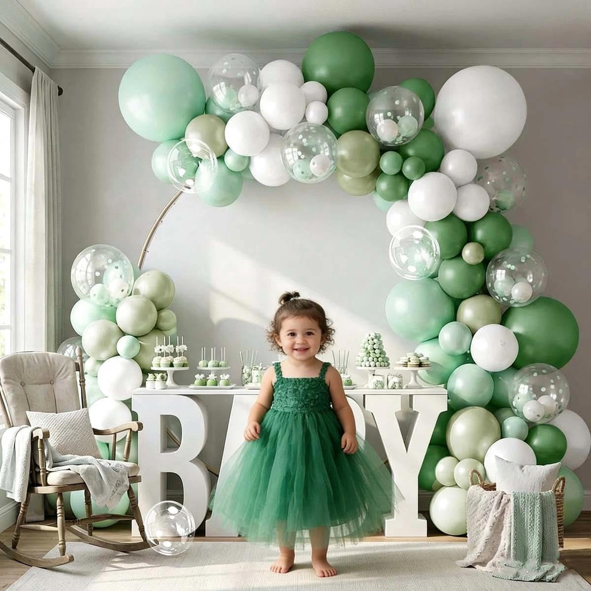 Green Balloons Double Stuffed Green White Balloons Latex Dusty Green Bobo Balloon Arch Kit for Bridal Shower Birthday Baby Shower Wedding Anniversary Baptism Decor