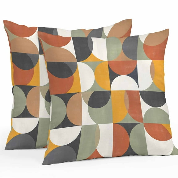 Outdoor Pillow Covers 24 x 24 Inches, Orange Modern Geometric, Waterproof Throw Pillow Cover Set of 2, Abstract Watercolor Semicircle Decorative Square Cushion Covers for Patio/Tent/Couch/Garden