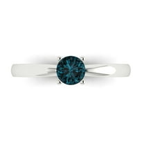 0.5 ct Round Cut Natural London Blue Topaz Solitaire 18K White Gold Womens Engagement Ring
