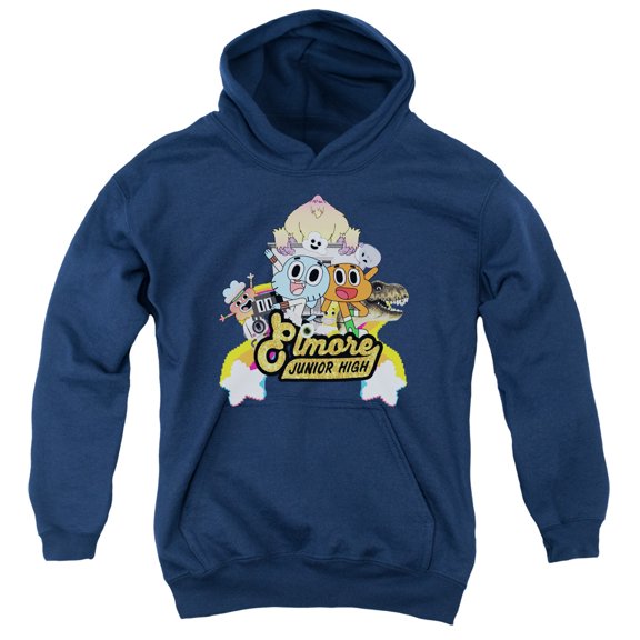 Trevco CN512-YFTH-4 Amazing World of Gumball & Elmore Junior High Youth Pull-Over Hoodie, Navy - Extra Large