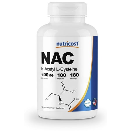 Hexane Free 180 Capsules - Nutricost NAC (N-Acetyl L-Cysteine) 600mg; 180 Capsules