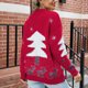 thumbnail image 4 of Suéter de Navidad para mujer, cuello redondo, suave, de moda, suéter con patrón de Navidad para mujer, rojo, M, 4 of 6