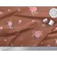 thumbnail image 2 of Soimoi Tissu en Poly Georgette Orange Imprimé Feuilles & Fleurs Roses Tissu au Mètre 52 Pouces de Large, 2 of 3