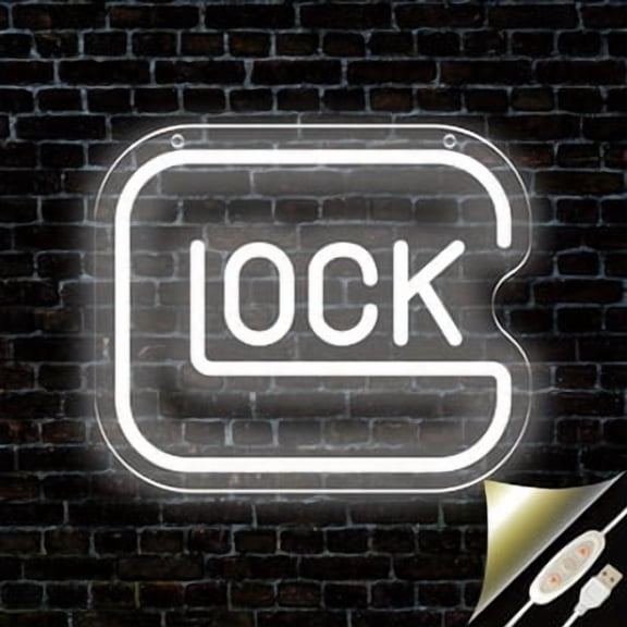 LOCK LED Neon Sign, USB Dimmable White Neon Light Sign, Clear Acrylic Backboard Neon Wall Decor for Game Room, Man Cave, Bar, Bedroom, Party, Home Wall Art